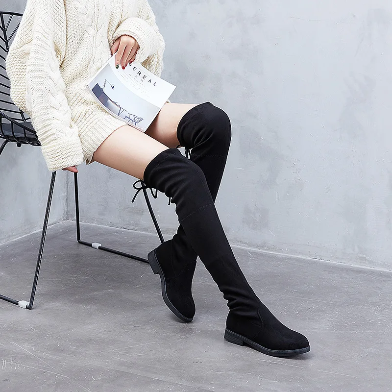 

2018 new boots women's autumn and winter women's shoes flat knee boots Korean version of the stretch was over the knee stretch b