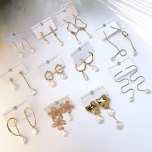 AOMU, Корея, S925 серебро, булавка, металл, золото, геометрический, неровный, натуральный пресноводный жемчуг, длинные висячие серьги для женщин, девушек