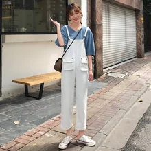 Джинсы женские весна лето Модные комбинезоны простые однотонные Kawaii Ulzzang Harajuku уличная Высококачественная женская s брюки повседневные