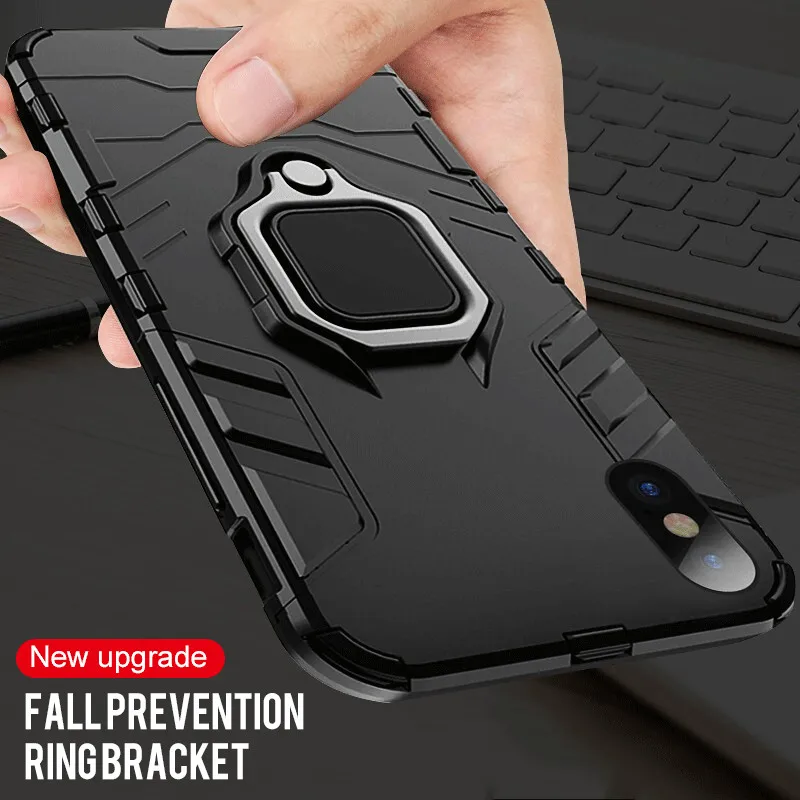Stoßfest Rüstung Stehen Fall auf Für iphone X XS MAX XR Mit Magnetischer Halter Ring Abdeckung Fäll