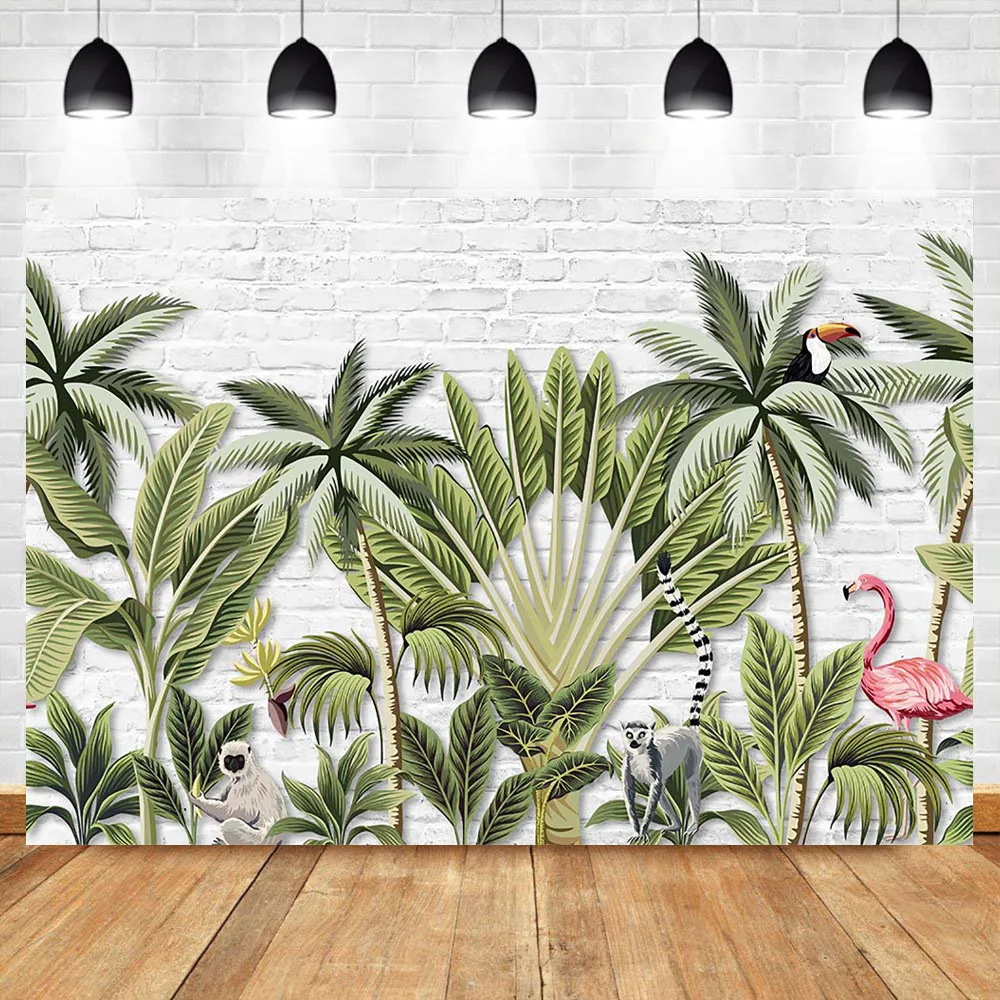 Neoback White Brick Wall Backdrop Tropical Plant Animal Flamingo Photo Background Photography Backdrops Studio Shoots Background Aliexpress