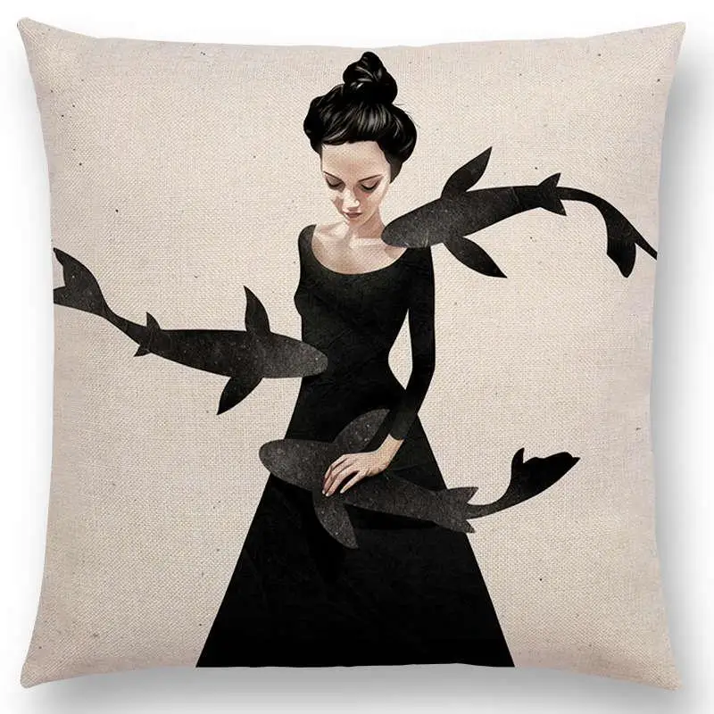 Черно-белый стильный Диванный чехол для диванных подушек с изображением чудо-девушки, элегантный чехол для подушек с изображением леди, чудо-красоты, портрета, благородного ума, великолепные идеи - Цвет: a030103