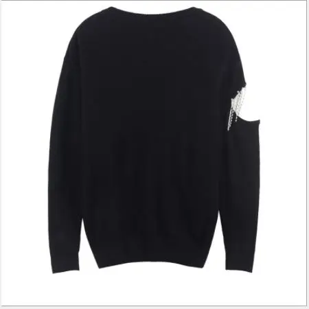 Зимний вязаный свитер со Свистящими кристаллами, пуловеры для женщин, роскошный женский джемпер с вырезами из кристаллов - Цвет: Черный