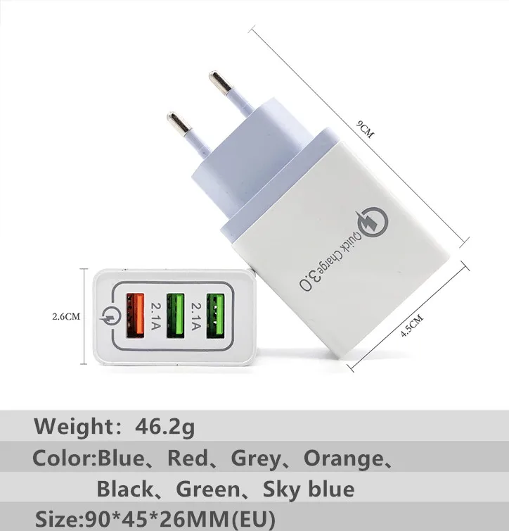 Универсальное быстрое зарядное устройство USB 18 W 3,0 5 V 3A для Iphone 7 8 EU US Plug для быстрой зарядки samsung s8 s9 huawei мобильного телефона