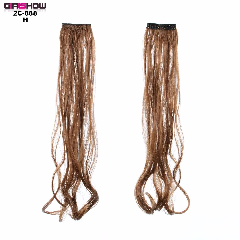 Girlshow 2" Длинные два зажима цельные заколки для волос расширение термостойкости волокна волнистые синтетические волосы кусок C2-888 30 г/шт