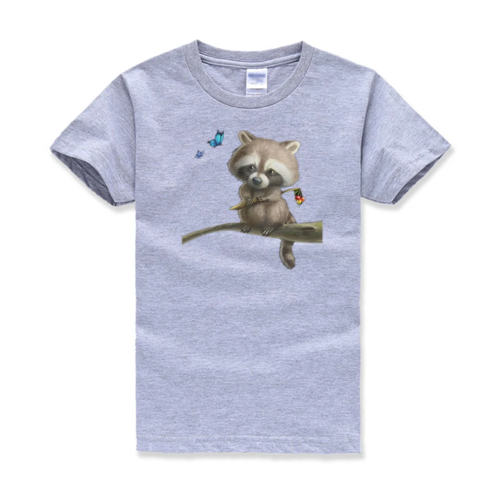 Симпатичная футболка с енотом, унисекс, футболка с круглым вырезом/подарок с лесным животным для мусора, любителей панды, одежда для маленьких девочек - Цвет: Серый
