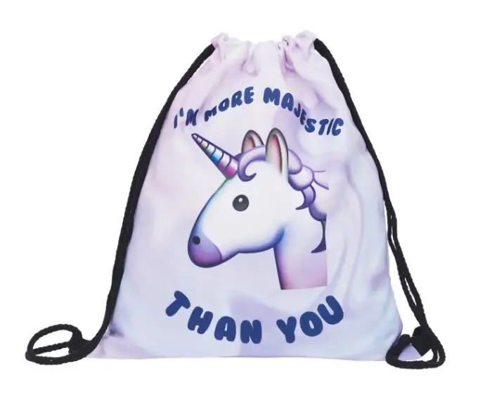 

1 piece unicorn animal horse corn 3D printing travel softback mochila drawstring bag Schoolbag backpack