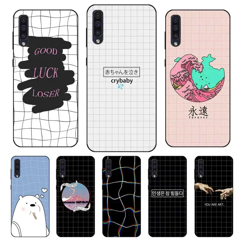 N407 Square Lattice Black Silicone Case For Samsung Galaxy A2 Core A6 A7 A8 A9 A10 A30 A40 A50 A60 A70 A80 A90 5G A20E Plus |