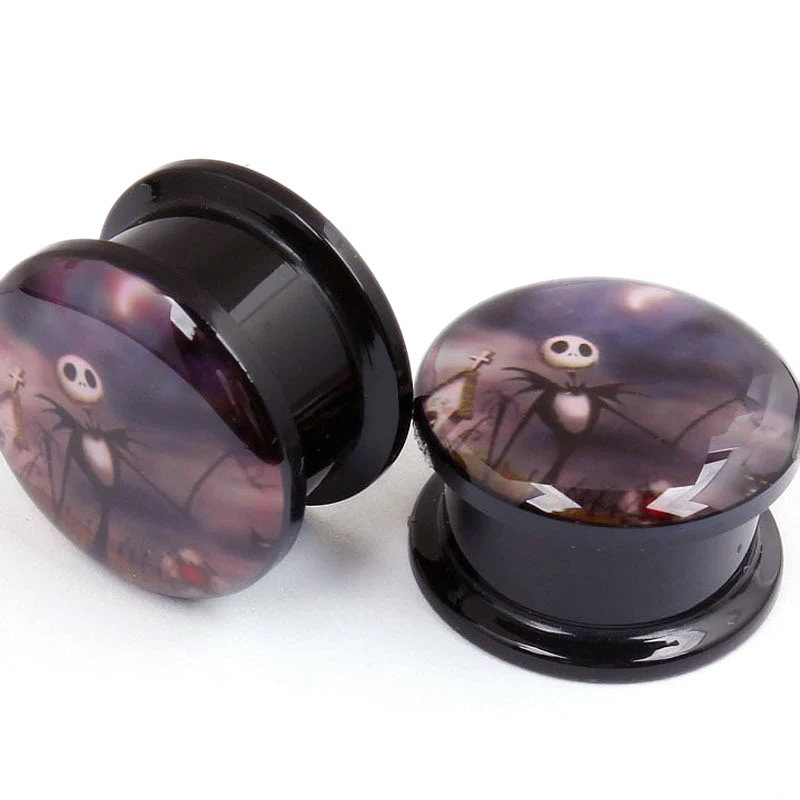 2pcs Holloween Acrylic Skull Ear Plug Tunnel Skeleton Earring Ear