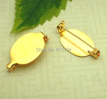 

13x18mm New Golden Plated Brass Blank Flat Oval Pad Tray Back Pins Brooch Bases Settings Brooches Findings 40pcs