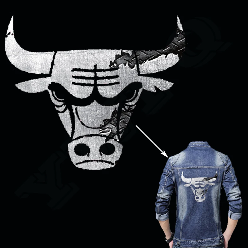 Grey Bulls Patch 22*19cm Iron On Patches A level Washable Patches For