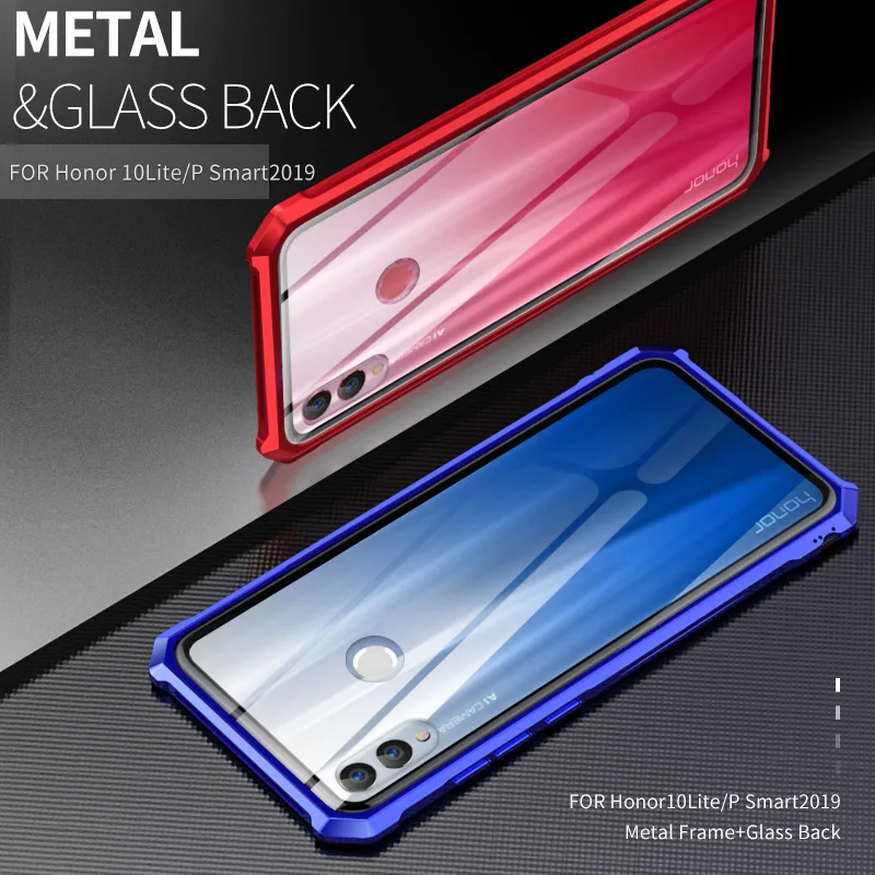 For Huawei P Smart 2019 Case Luxury Tempered Glass+Aluminum Metal Bumper Protect Back Cover Cases for huawei p smart shell |