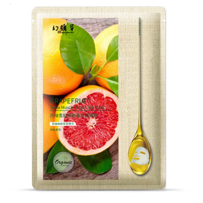 Face Mask Natural Fruit Extracts Hyaluronic Acid Facial Masks 1pc Moisturizing Anti Acne Aging Whitening Skin Care Masks - Цвет: Grapefruit