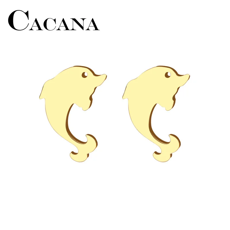 CACANA Stainless Steel Stud Earring For Women Man Dophin Gold And Silver Color Lover's Engagement Jewelry Drop Shipping