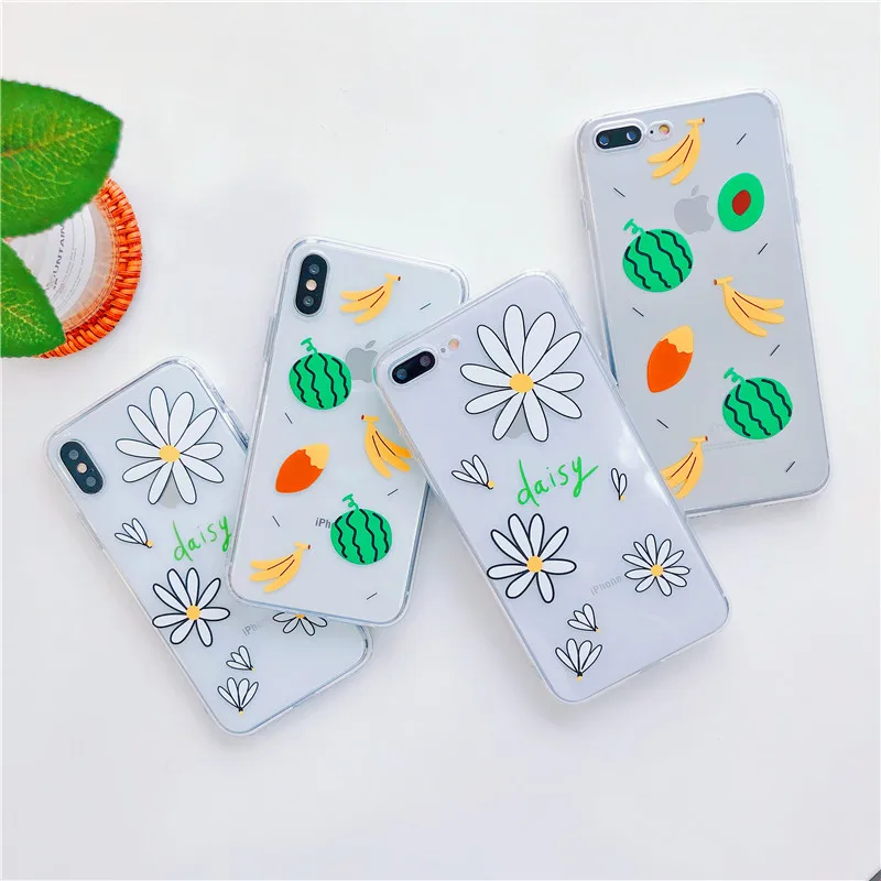 

Cartoon Silicone Phone Case For iPhone 6 6s 7 8 Plus XS MAX XR Watermelon banana avocado baby chrysanthemum Coque Fundas