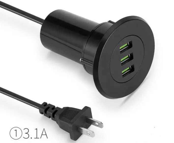 Круглый стол многопортовый USB простая зарядная розетка для дивана настольная 3.1A Быстрая зарядка - Цвет: black