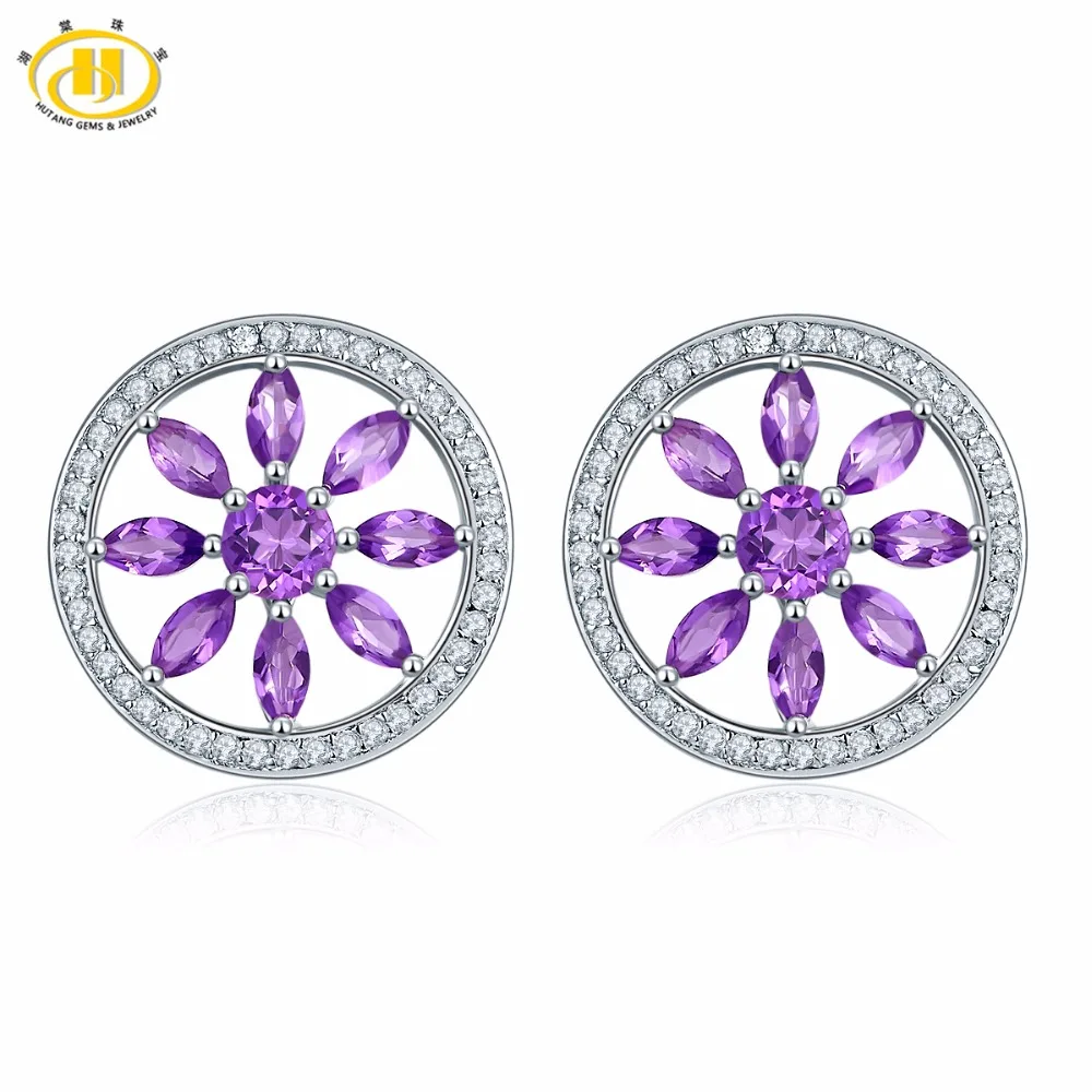 

Hutang Natural Amethyst Flower Earrings Solid 925 Sterling Silver Gemstone Fine Jewelry Earring for Women Party Birthday Gift