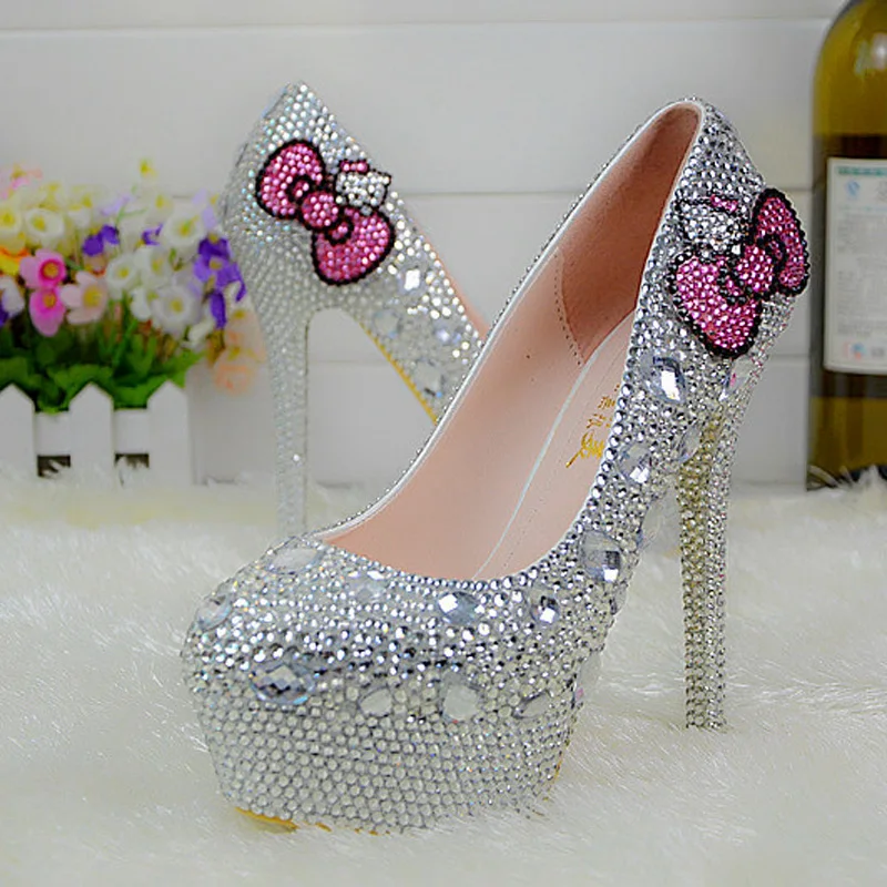 Hauts Bout silver De Bal 9cm Talons Mariée Noce 14cm Pompes Silver Heels Robe Heels Rond Argent Strass À Formelle 11cm Chaussures 8TwqqBIg