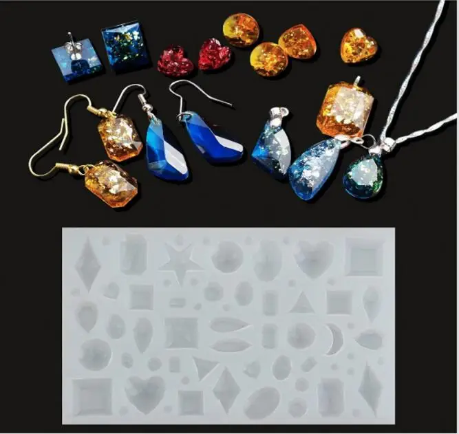 

43 Patterns beads pendant earrings Silicone Mold for jewelry Resin Silicone Mould geometry molds heart Square Round star moon