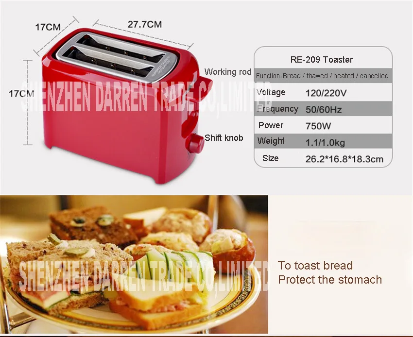 Новое поступление тостер бытовой машины RE-209 дома автоматический 2 ломтика тостер хлеб завтрак тостер печи 750 Вт 220 В Лидер продаж
