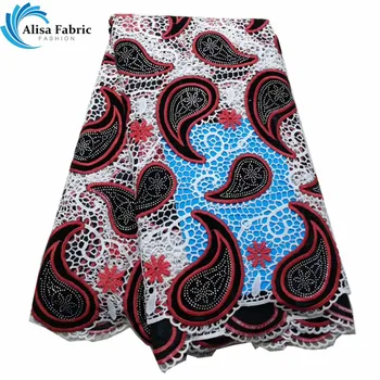 

New Design Nigerian Guipure Lace With Stones Velvet Embroidery Lace French Cord Lace Fabric African Lace 5 Yards High Quality