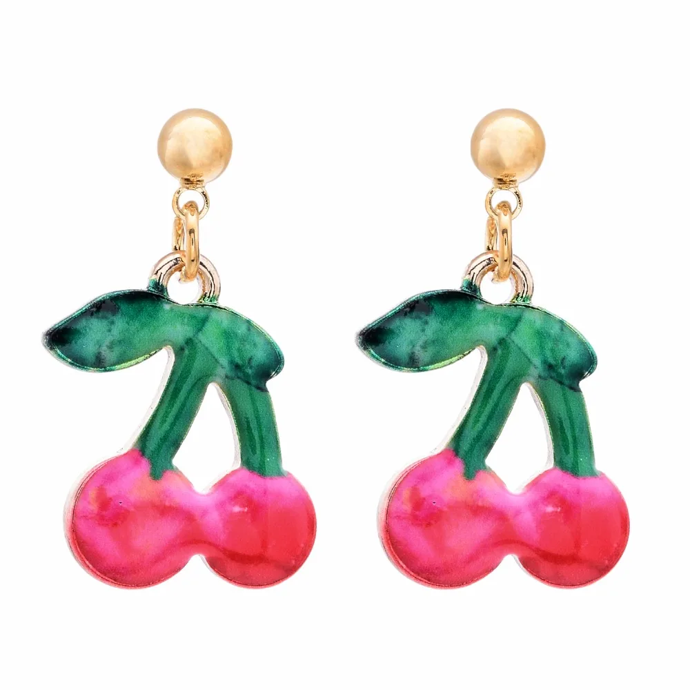 Dequeen 1Pair Pink Cherry Earrings Cute Fruit Earring For Women Girls