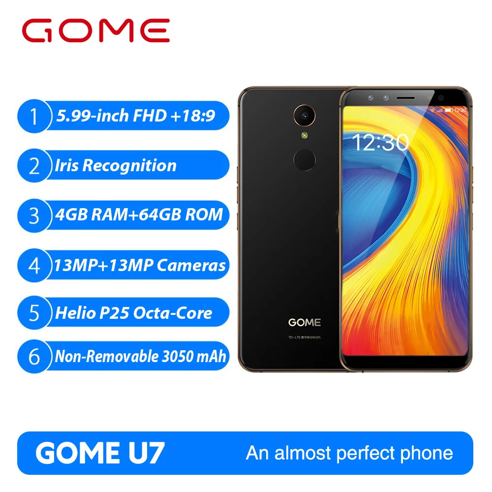 Gome U7 5 99 дюймов 18: 9FHD 3050 мАч мобильный телефон 4 Гб 64 MTK6757CD Android 7 1 Восьмиядерный OTG NFC