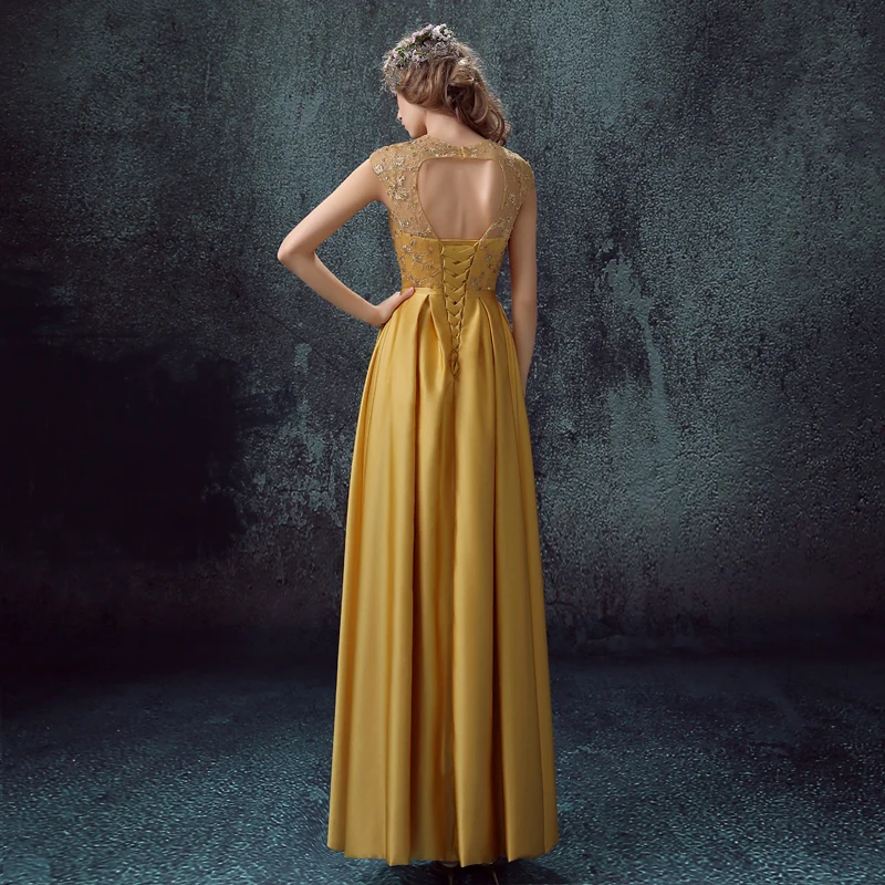 2016 new arrival stock maternity plus size bridal gown evening dress long graduation graduated sexy Yellow Lace 469