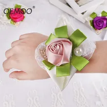Изготовленные на заказ с цветочным принтом браслет из цветов атласная роза корсаж Свадебные платья Элегантное платье без бретелек 9x11 см жемчуг брошь на свадьбу, браслет на запястье