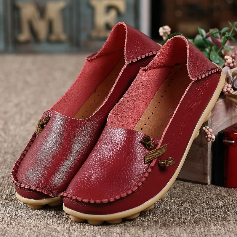 2016 Genuine Leather Women Flats Shoe Fashion Casual Slip On Soft Loafers Spring Autumn Moccasins Female
