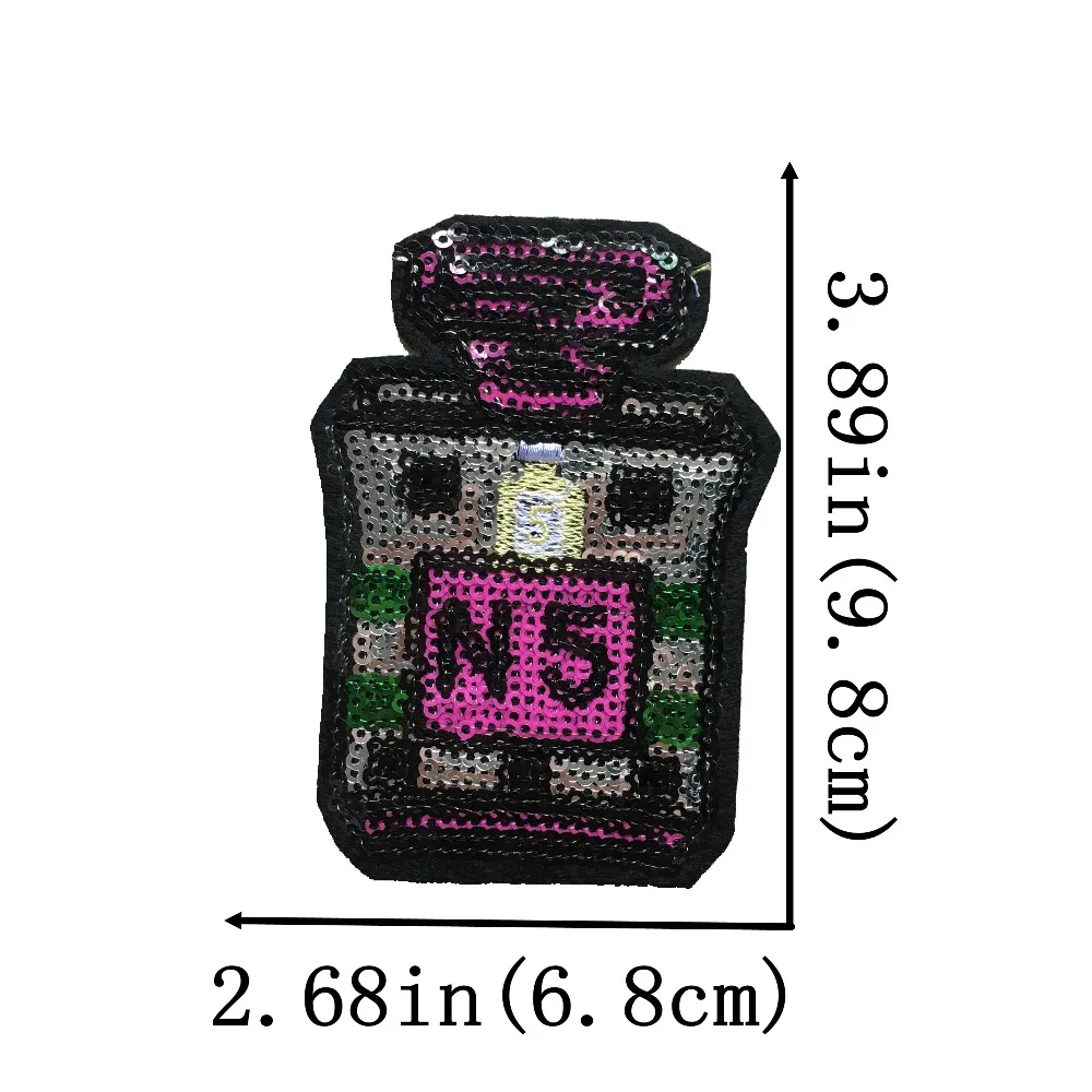 

5PCS Small NO.5 Perfume Bottle Sequined Patches for Clothes Iron on Sequins Patch DIY Accessories Fashion Decorative Appliques