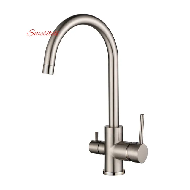 Best Price Smesiteli Contemporary All Copper Brushed Nickel  Finish Osmosis Reverse 3 in 1 Kitchen Faucet Three Way Clean Water Filter Taps