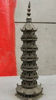 

wholesale factory 14" Refined Chinese Pure Bronze Copper Buddhism Dragon Statue Stupa Pagoda Tope 25% off
