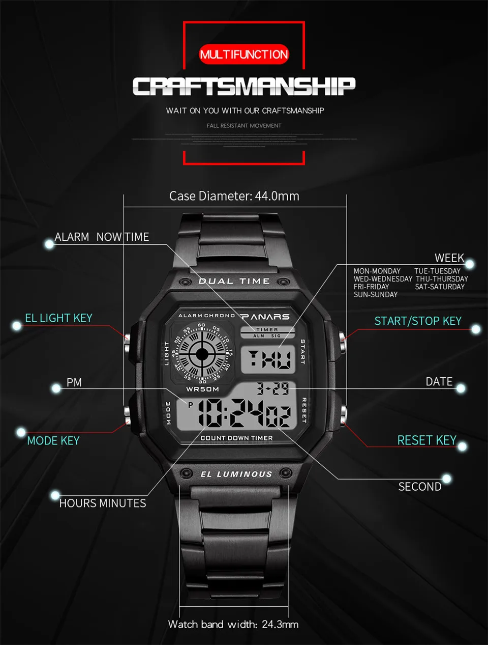 Digital Wrist Watch Men Electronic Watch Luxury Sport Watch LED Display Kol Saati Zegarki Meskie Horloges Mannen Montre Relogios (5)
