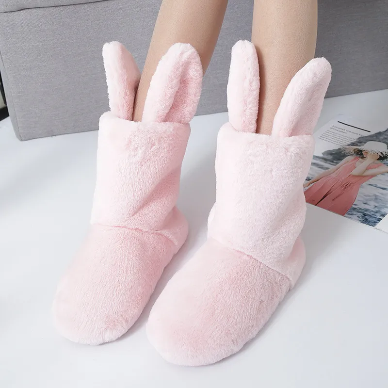 Winter Women Boots Pink Indoor Shoes Rubber Mid Calf Mules Fur Slides Plush Warm Platform Cartoon Slip on Zapatos De Mujer MF30W