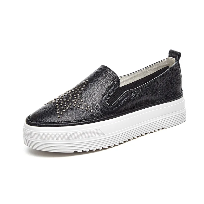 Mujeres Zapatos Plataforma Damas Las de Slip Transpirables Costura Cuero Chaussures Genuino Para De Mujer Femmes Casuales Caminar 2019 XqnwxzO84I