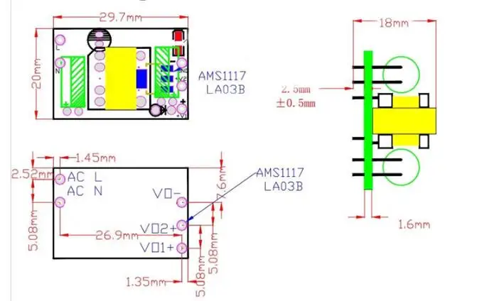 PLB03BC SANMIM 3 Вт AC220V в DC3.3V 5V 9V 12V 24V источник питания изолированный импульсный модуль