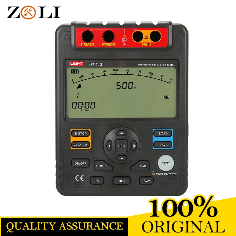 

Free shipping UNI-T UT513 Digital Insulation Resistance Tester Test Meter Megger 1m-1000g Ohm 5000v Usb Interface UT513