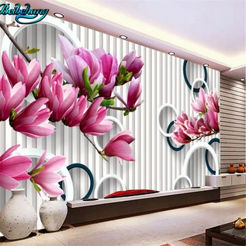 

beibehang 3d magnolia flower circle lounge sofa wall background wall large custom wallpaper mural decoration