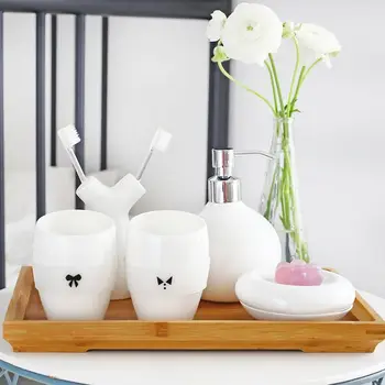

European minimalist ceramic bathroom five-piece bathroom bathroom supplies kit toothbrush cup set with gift box LO725155