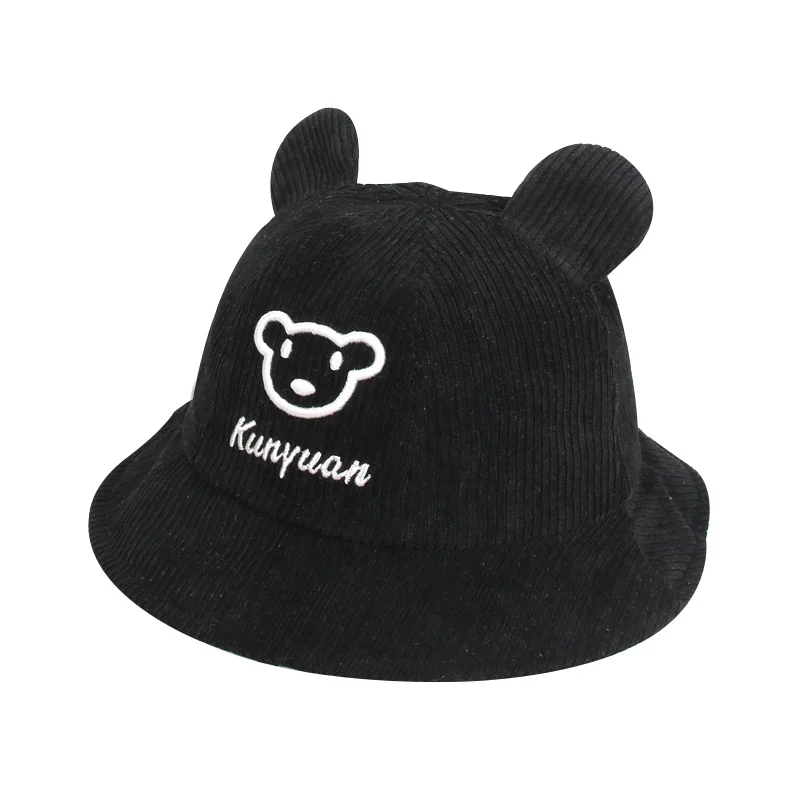Corduroy Cotton Children Hat Catoon Bear Kids Bucket Hat With Ears Autumn Girls Sun Cap Hat Children Boys Fisherman Hat 2-4Y (5)