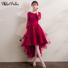 Элегантное Тюлевое вечернее платье с 3/4 рукавом, бордовое кружевное вечернее платье с аппликацией, красные вечерние платья