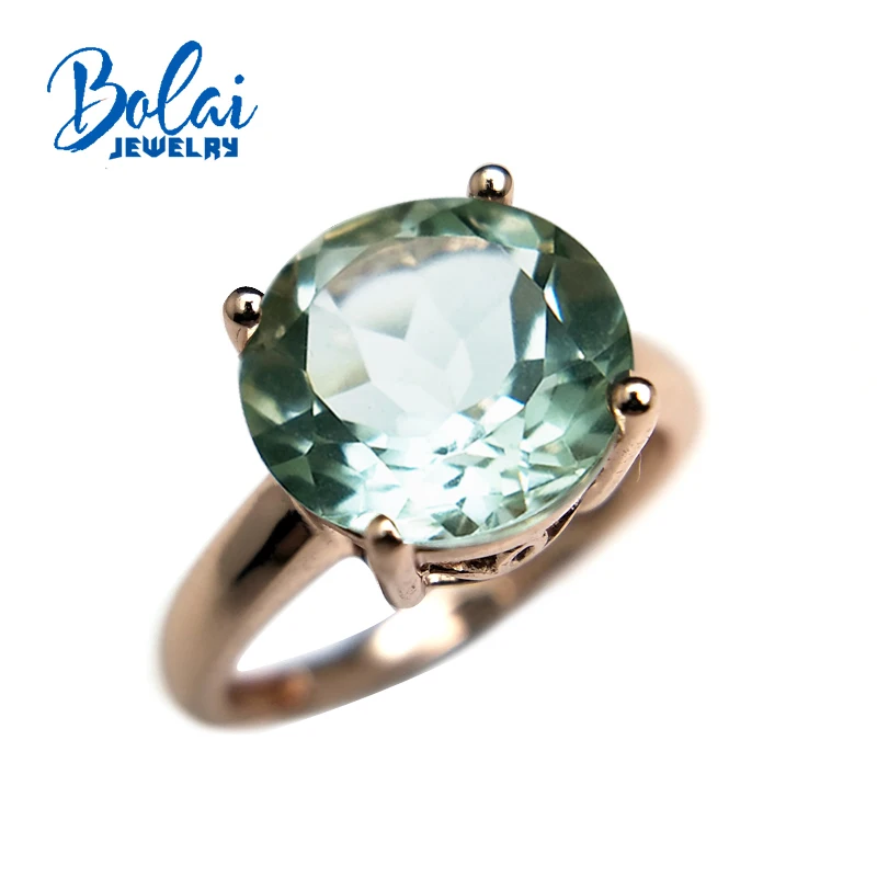 Bolaijewelry, круглые 925 мм, Зеленый Аметист, драгоценный камень, специальное деление, кольцо, розовый цвет, Стерлинговое серебро, ювелирные изделия для женщин