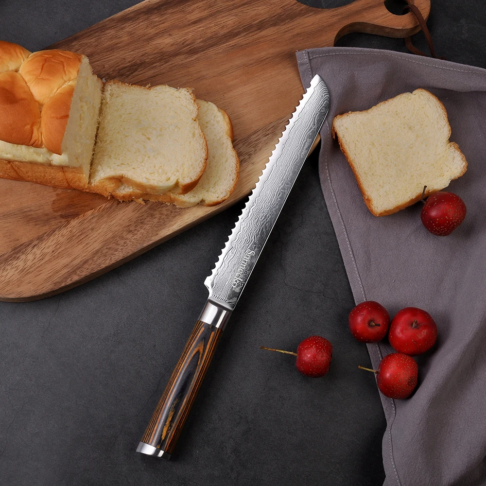 SUNNECKO 8" inch Bread knife Japanese VG10 Damascus Steel Sharp Blade