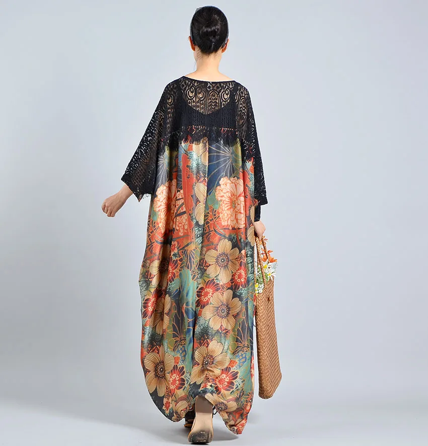 Для женщин Большие размеры печатных лоскутное выдалбливают платье дамы