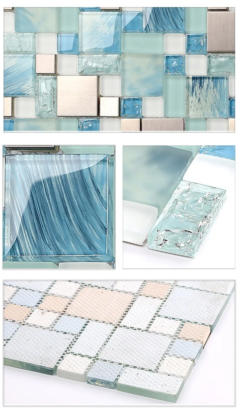 Modern Penjualan 11 Lembar Banyak Biru Laut Kaca Ubin Backsplash Dapur Ubin Kamar Mandi Cermin Perak Stainless Steel Perapian Deco Mesh Mirror Tile Backsplash Bathroom Mirror Tiletile Backsplash Aliexpress