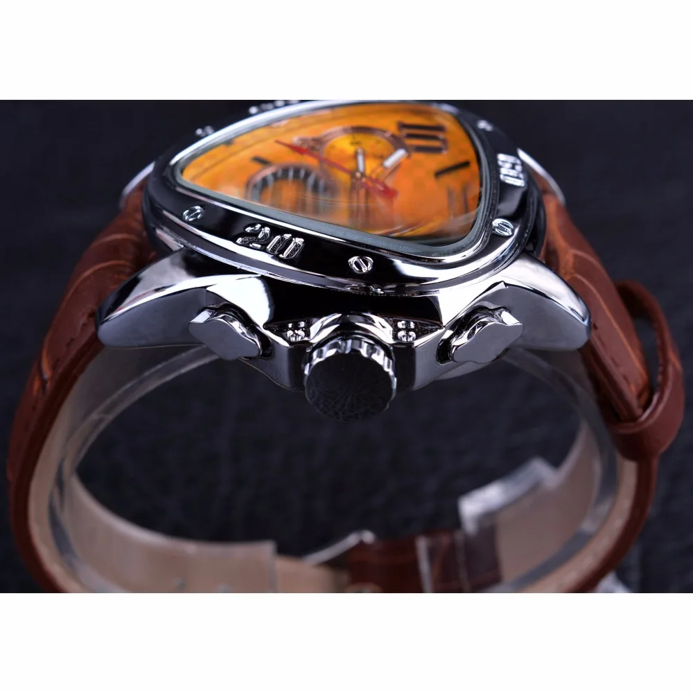Jaragar спортивный модный дизайн геометрический треугольник чехол коричневый кожаный ремешок 3 циферблата мужские часы лучший бренд класса люкс автоматические часы
