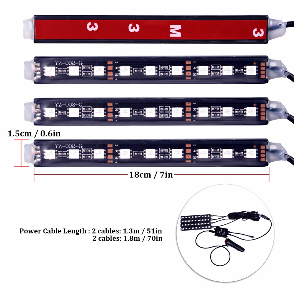 4X 9LED звук голоса Управление Лер салона RGB полосы света атмосфера лампа ноги декоративный свет лампы+ 24 клавиши дистанционное управление
