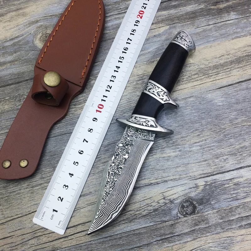 Damascus Knife High Grade Gold Wood Handle Damascus Steel Fixed Collection knife Outdoor Tools