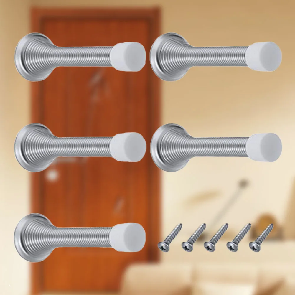 

10pcs Board Home With Base Easy Install Spring Cushion Door Stopper Metal Practical Skirting Flexible Protective Rubber Cap